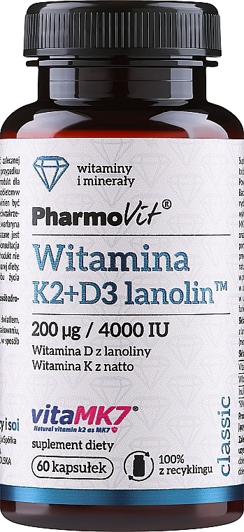 Suplement diety Witaminy K2+D3 - PharmoVit Classic Vitamin K2 + D3 Lanolin — Zdjęcie N1