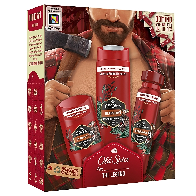 Zestaw - Old Spice The Legend Bearglove (sh/gel/250ml + deo/50ml + spray/150ml + domino/1pc) — Zdjęcie N2