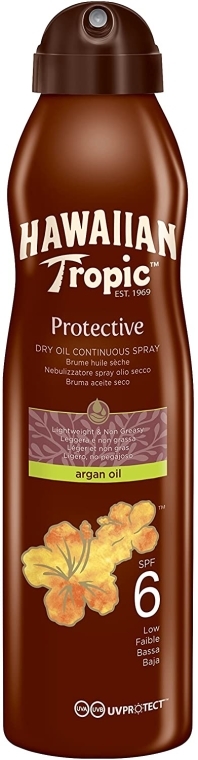 Suchy olejek do opalania z olejem arganowym - Hawaiian Tropic Protective Dry Oil Continuous Spray Aragan Oil SPF 6 — фото N1