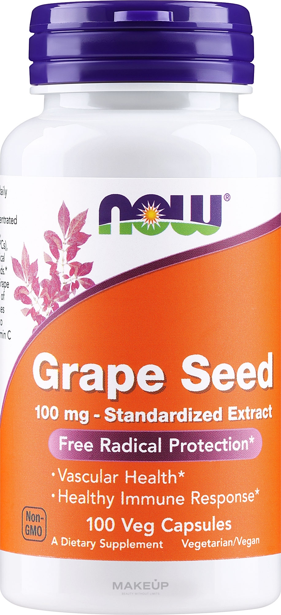 Suplement diety z ekstraktem z pestek winogron w kapsułkach, 100 mg - Now Foods Grape Seed 100mg Standardized Extract  — Zdjęcie 100 szt.