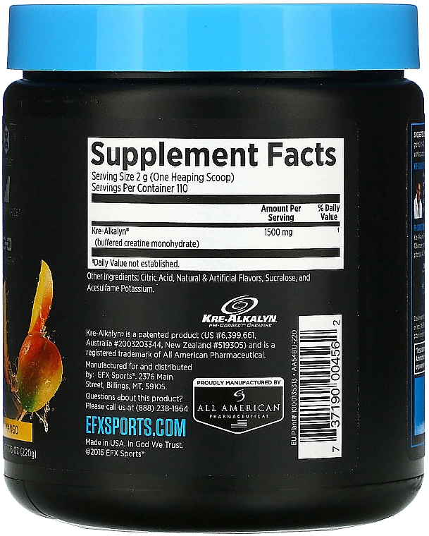 Suplement w proszku Kre-Alkalin o smaku mango - EFX Sports Kre-Alkalyn EFX Powder Mango — Zdjęcie N2