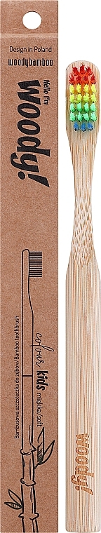 Bambusowa szczoteczka do zębów dla dzieci, miękkie kolorowe włosie - WoodyBamboo Bamboo Toothbrush Kids Soft/Medium — Zdjęcie N1