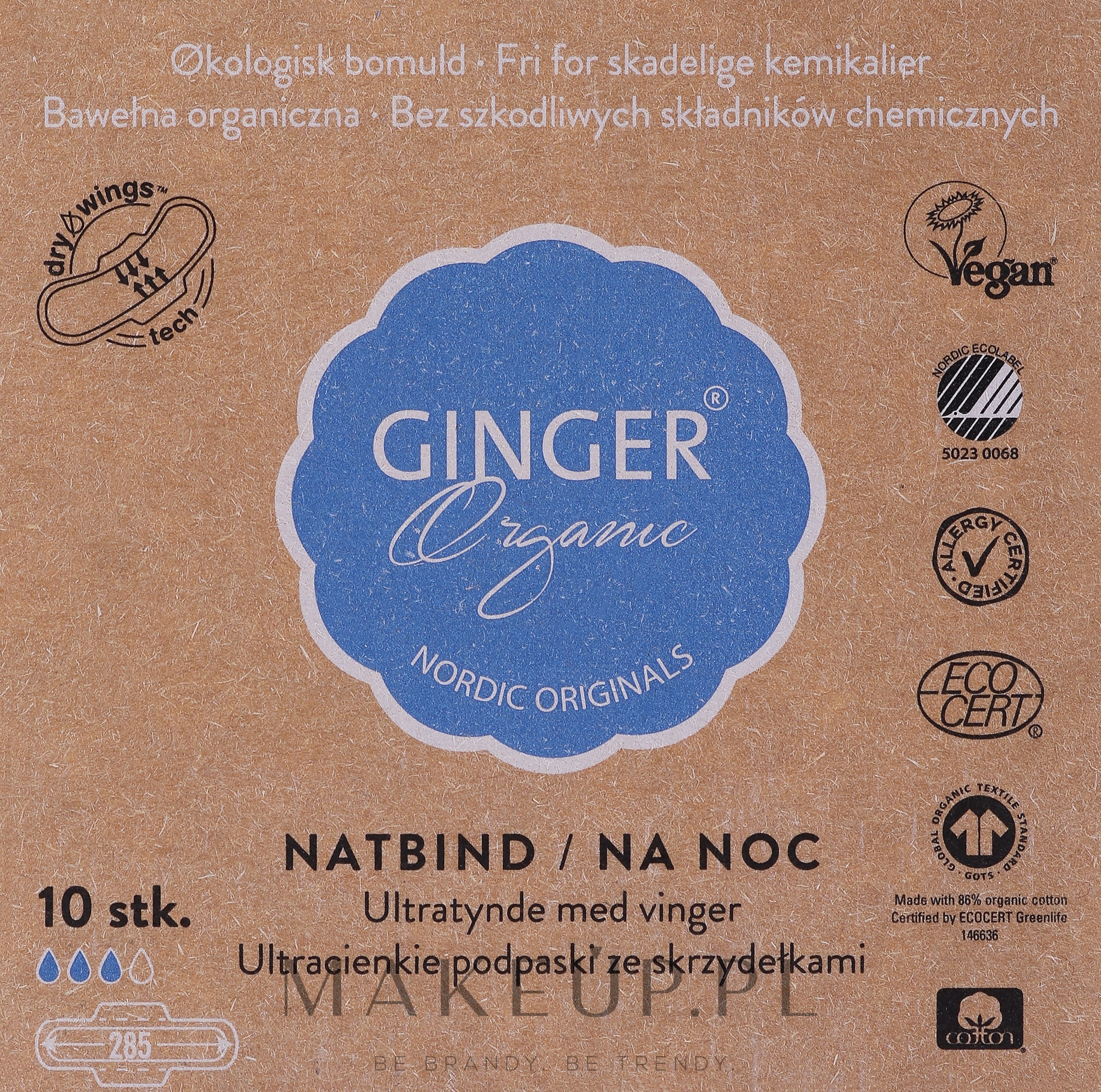 Organiczne podpaski na noc, 10 szt. - Ginger Organic — Zdjęcie 10 szt.