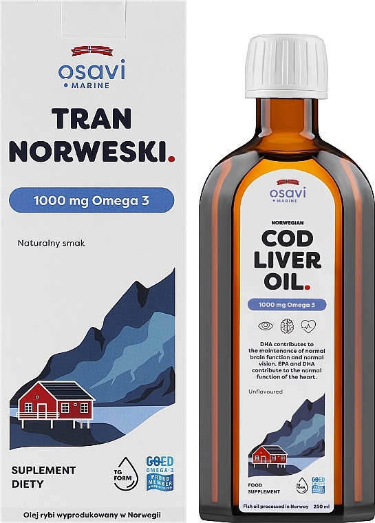 Suplement diety Tran norweski - Osavi Cod Liver Oil 1000 Mg Omega 3 — Zdjęcie N2