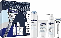 Zestaw - Gillette Skin Giftset Sensitive (shave gel/200ml + f/cr/100ml + f/gel/140ml + razor/1pc) — Zdjęcie N1
