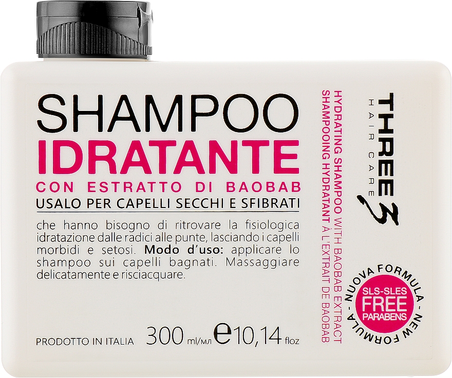 Nawilżający szampon z ekstraktem z baobabu - Faipa Roma Three Hair Care Idratante Shampoo