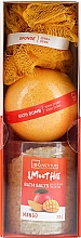Kup Zestaw - IDC Institute Smoothie Mango Set (bath/ball/140g + sponge/1pcs + salt/200g)