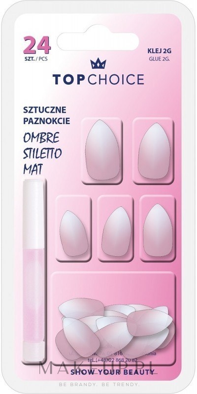Sztuczne paznokcie Ombre Stiletto Mat, 78194 - Top Choice — Zdjęcie 24 szt.
