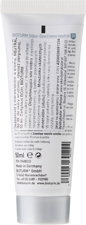 Dezodorant w kremie - Bioturm Silber-Deo Neutral Cream No.39 — Zdjęcie N2