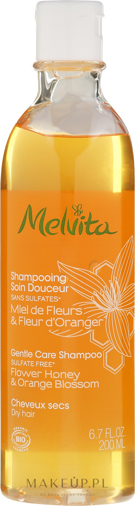 Delikatny szampon do włosów suchych Miód i kwiat pomarańczy - Melvita Gentle Nourishing Shampoo — Zdjęcie 200 ml