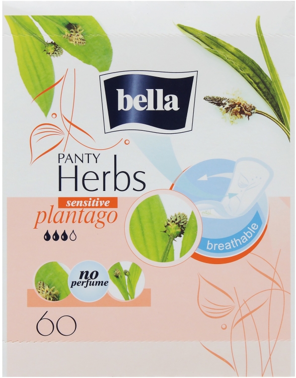 Wkładki higieniczne Panty Herbs Sensetive Plantago, 60 szt. - Bella — Zdjęcie N1
