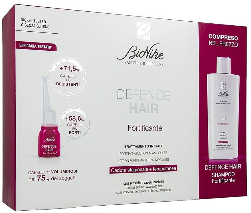 Zestaw - BioNike Defense Hair Fortificante Set (h/lot/6ml*21 + shampoo/200ml) — Zdjęcie N1