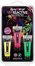 Zestaw neonowych farbek do twarzy - PaintGlow Glow Me Up UV Reaction Face & Body (paint/3x12ml) — Zdjęcie N1