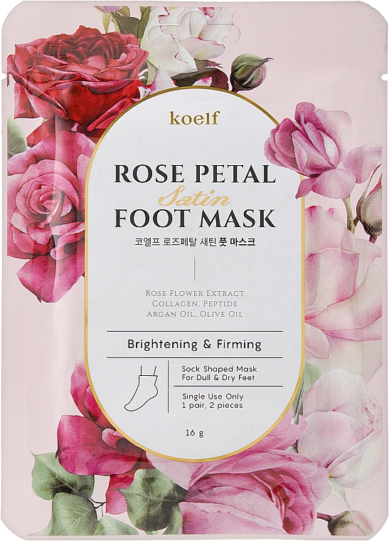 Rozjaśniająca maska ujędrniająca do stóp - Petitfee & Koelf Rose Petal Satin Foot Mask