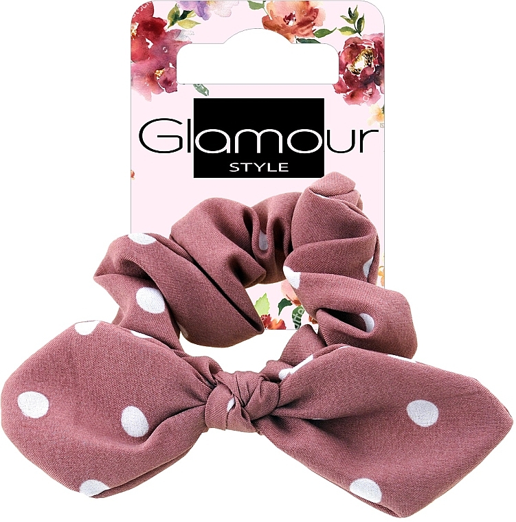 Gumka-scrunchie do włosów, 417611, różowa w kropki z kokardą - Glamour — Zdjęcie N1