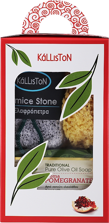 Zestaw, mydło o zapachu granatu - Kalliston Gift Box (soap/100g + stone/1pcs + sponge/1pcs) — Zdjęcie N1