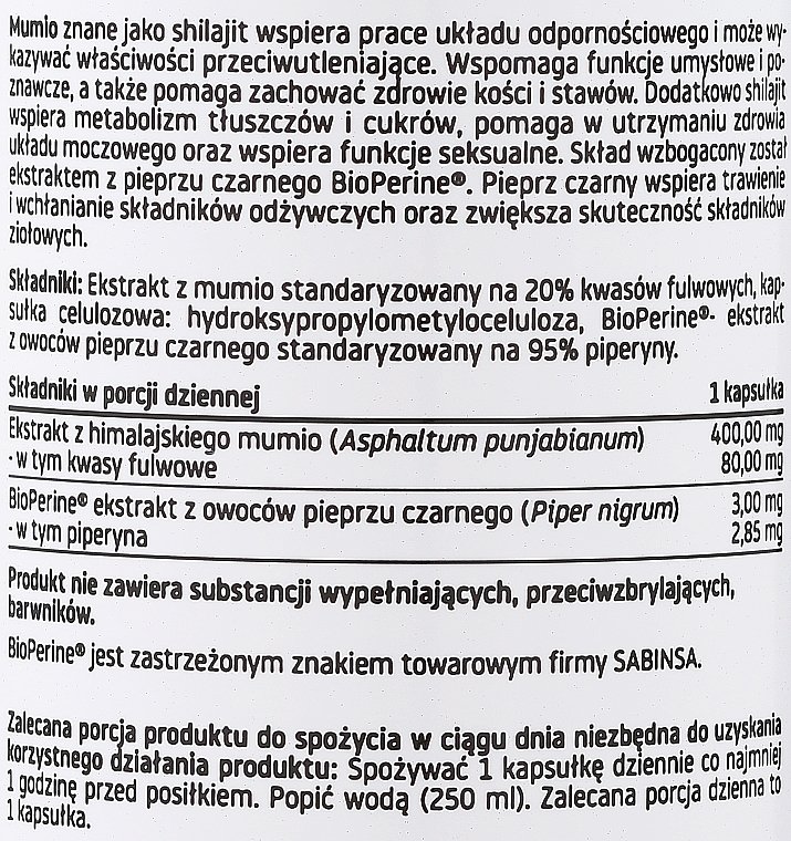 Suplement diety Mumiye 20% 60 szt. - Pharmovit Clean Label — Zdjęcie N2