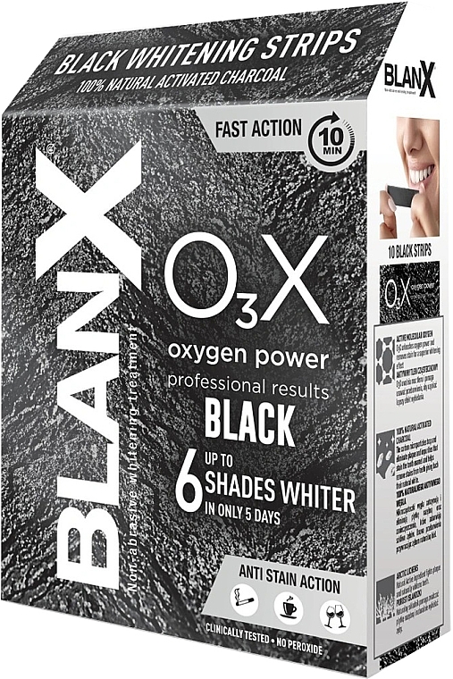Wybielające paski do zębów z węglem aktywnym - BlanX O3X Whitening Strips Black — Zdjęcie N1