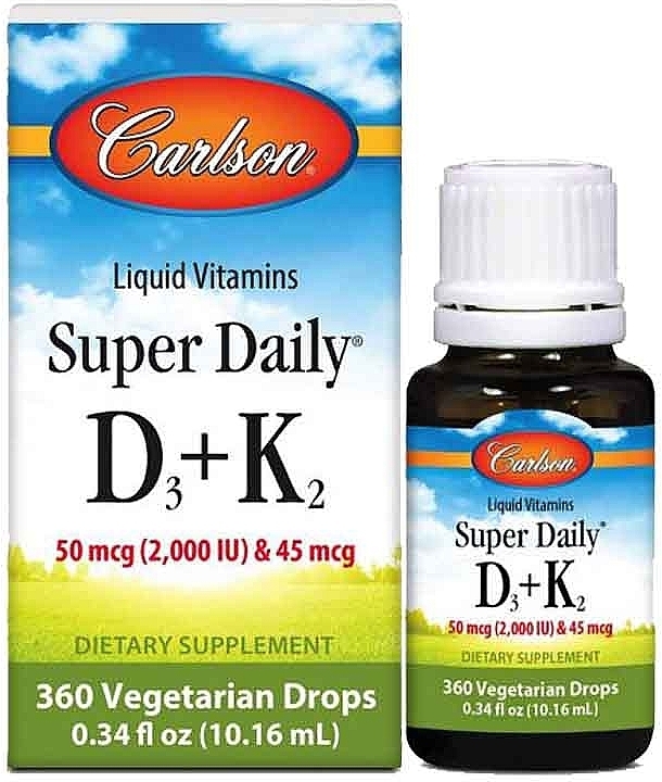 Suplement diety w kroplach witaminy D3 i K2 - Carlson Labs Liquid Vitamins Super Daily D3+K2 — Zdjęcie N1