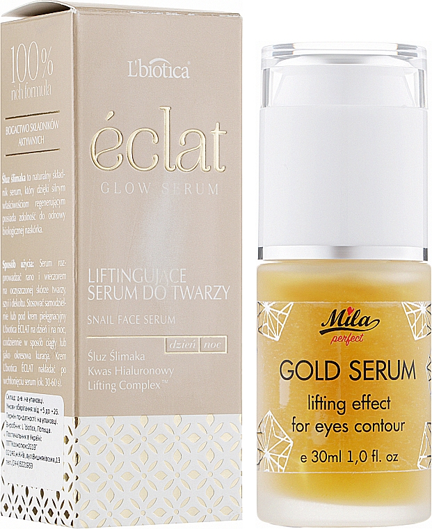 Liftingujące serum do twarzy ze śluzem ślimaka - L'biotica Eclat Glow — Zdjęcie N2