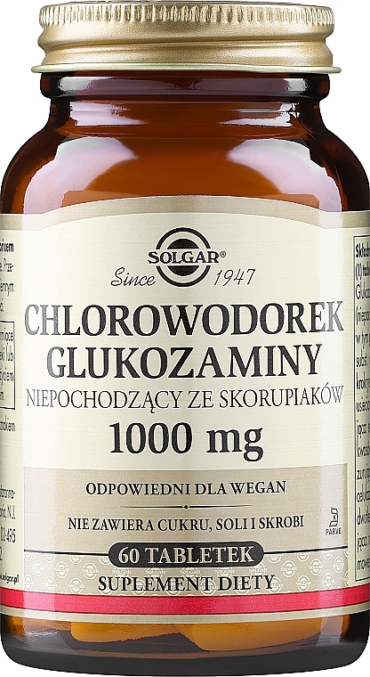 Chlorowodorek glukozaminy 1000 mg - Solgar Shellfish-Free Glucosamine Hydrochloride 1000 mg — Zdjęcie N1
