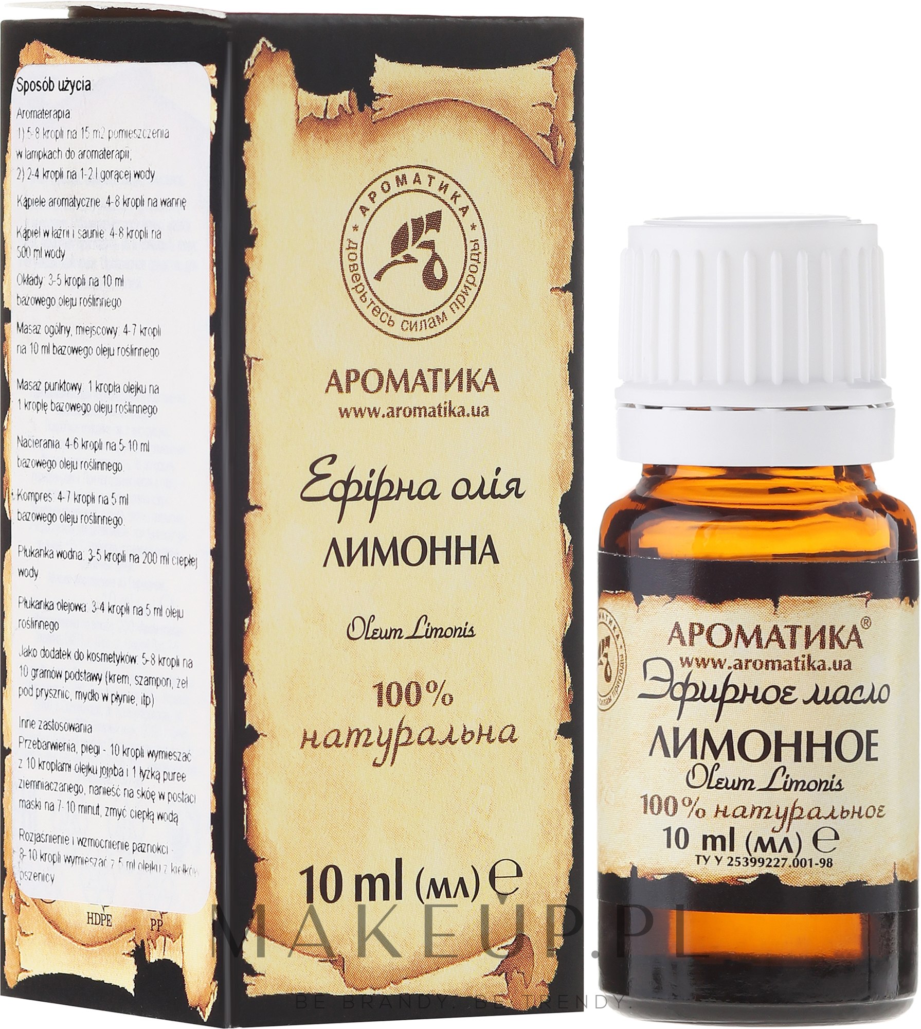 100% naturalny olejek cytrynowy - Aromatika — Zdjęcie 10 ml