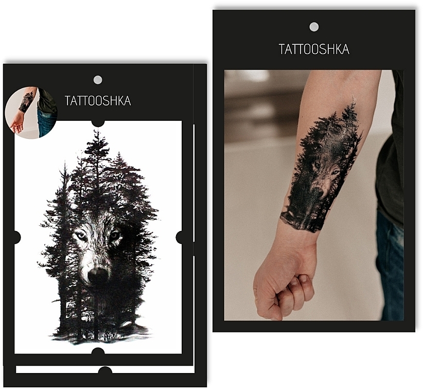 Tymczasowy tatuaż Wilk w cieniu lasu - Tattooshka — Zdjęcie N1