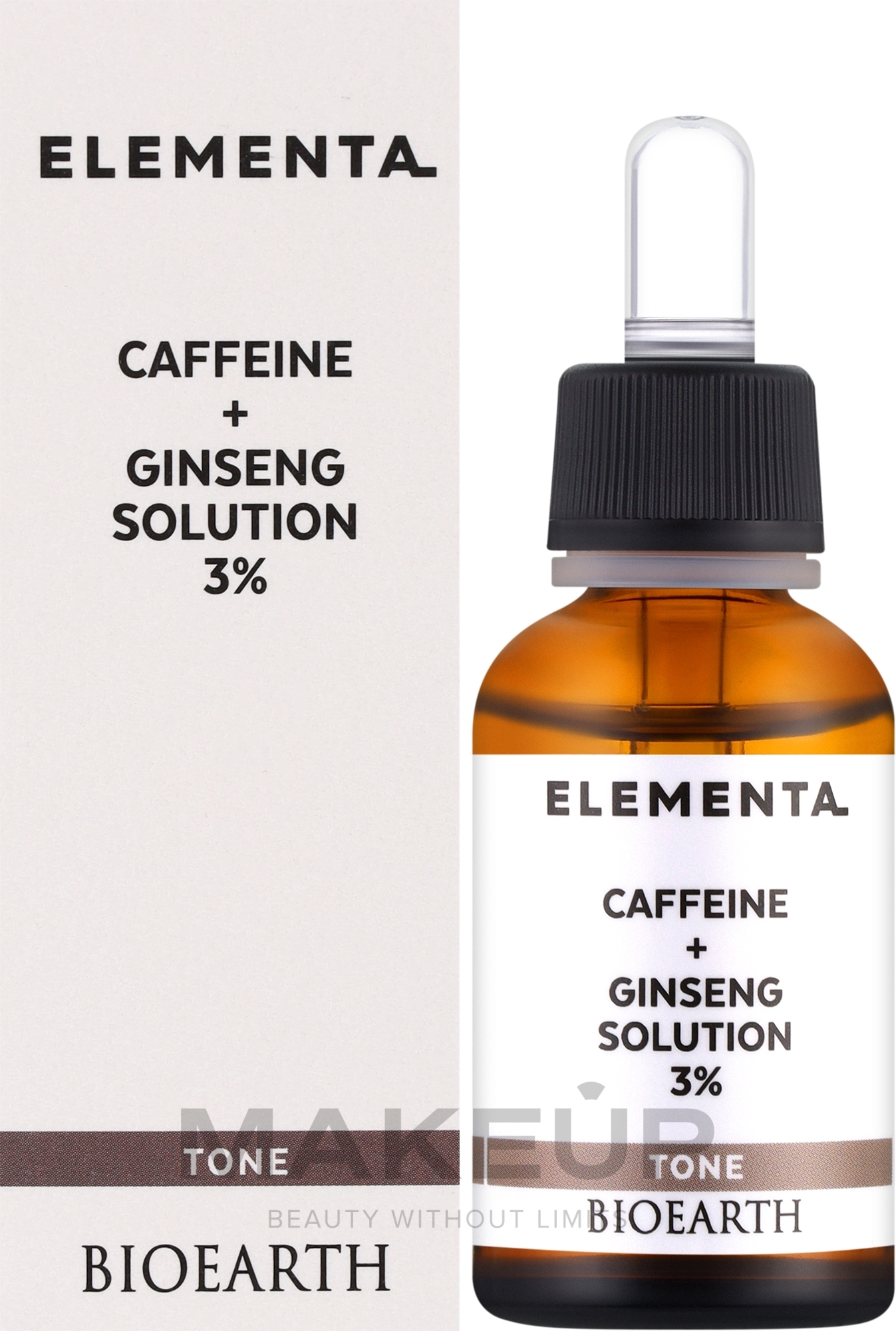 Serum do twarzy Kofeina+żeń-szeń 3% - Bioearth Elementa Tone Caffeine + Ginseng Solution 3% — Zdjęcie 30 ml