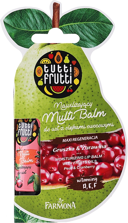 Nawilżający balsam do ust Gruszka i żurawina - Farmona Tutti Frutti Moisturizing Lip Balm Pear & Cranberry