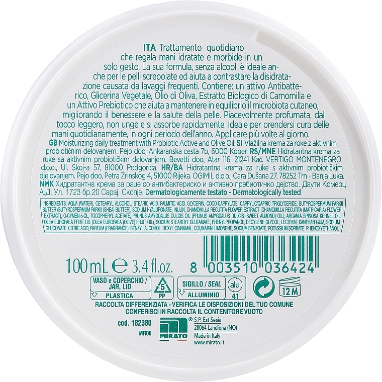 Nawilżający krem antybakteryjny z wyciągiem z rumianku - Mirato Glicemille Hand Cream With Antibacterial — Zdjęcie N2