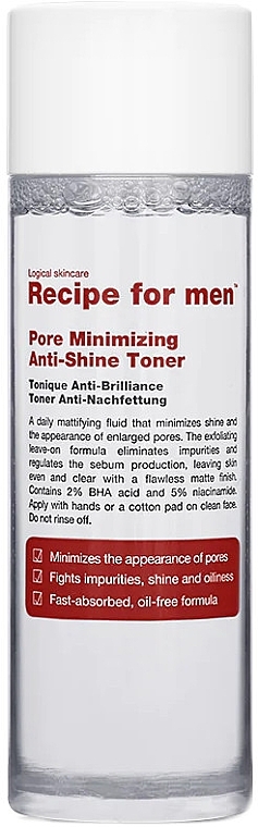 Tonik do twarzy - Recipe for Men Pore Minimizing Anti Shine Toner — Zdjęcie N1