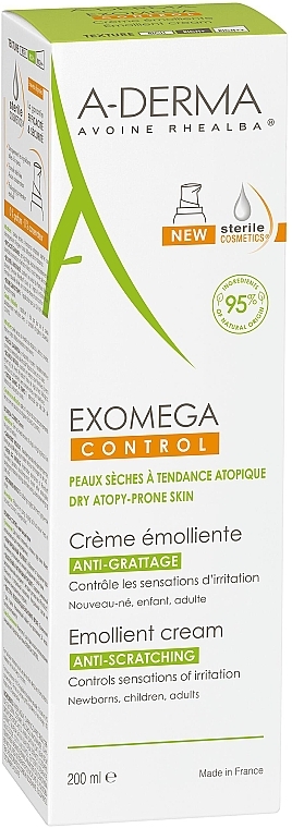 Łagodzący krem-emolient do ciała do skóry ze skłonnością do świądu z dozownikiem - A-Derma Exomega Control Emollient Anti-Scratching Cream — Zdjęcie N3
