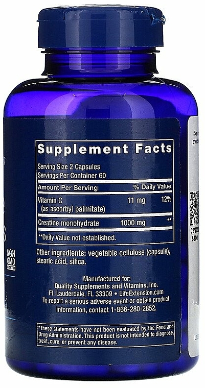 Suplementy diety Keratyna - Life Extension Creatine Capsules — Zdjęcie N2