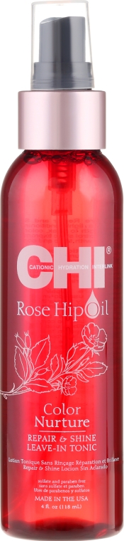 Odżywka w sprayu bez spłukiwania z olejem z dzikiej róży i keratyną - CHI Rose Hip Oil Color Nurture Repair & Shine Leave-In Tonic — Zdjęcie N1