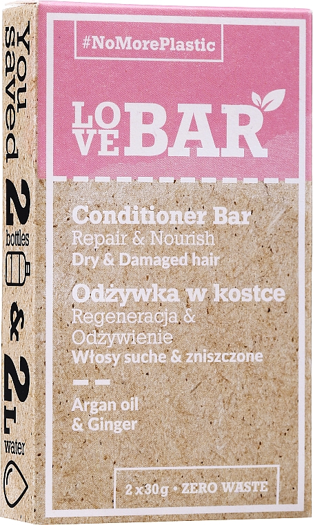Regenerująca odżywka w kostce do włosów suchych i zniszczonych Olej arganowy i imbir - Love Bar Repair & Nourish Conditioner Bar — Zdjęcie N1