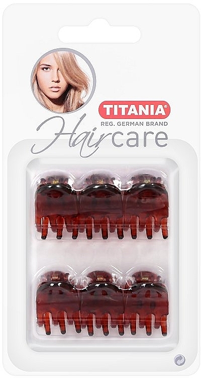 Plastikowe spinki do włosów, małe, 6 szt., 2 cm, brązowe - Titania — Zdjęcie N1