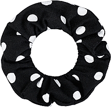 Gumka scrunchie do włosów Knit Fashion Classic, czarna w białe kropki - MAKEUP — Zdjęcie N2