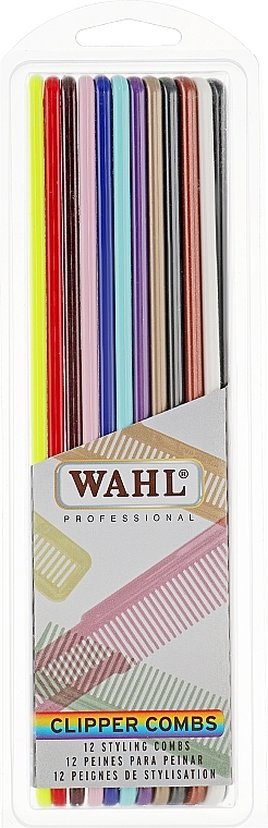 Zestaw profesjonalnych grzebieni do strzyżenia, 12 szt. - Wahl Colored Clipper Combs — Zdjęcie N1