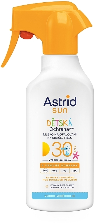 Mleczko samoopalające dla dzieci do twarzy i ciała w sprayu - Astrid Kids Protection Plus Sun Milk SPF 30 — Zdjęcie N1