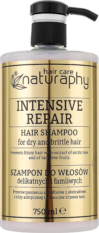 Szampon do włosów delikatnych i łamliwych przeciw puszeniu się z ekstraktem z róży arktycznej i owoców drzewa tara - Naturaphy — Zdjęcie N1