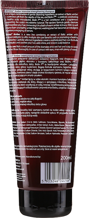 Intensywnie wzmacniający szampon do włosów Bursztyn bałtycki i biolin - Biovax Amber — Zdjęcie N2