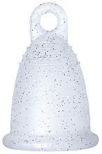 Kubeczek menstruacyjny z pętelką, rozmiar L, srebrny brokat - MeLuna Soft Menstrual Cup Ring — Zdjęcie N1