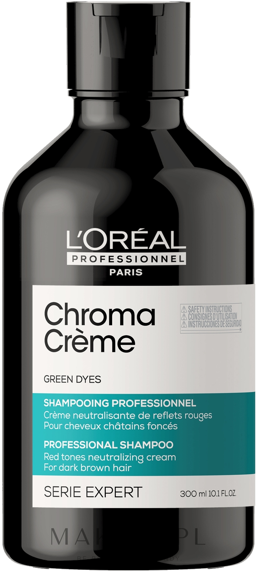 Szampon do włosów ciemnobrązowych neutralizujący czerwone tony - L'Oreal Professionnel Serie Expert Chroma Creme Professional Shampoo Green Dyes — Zdjęcie 300 ml
