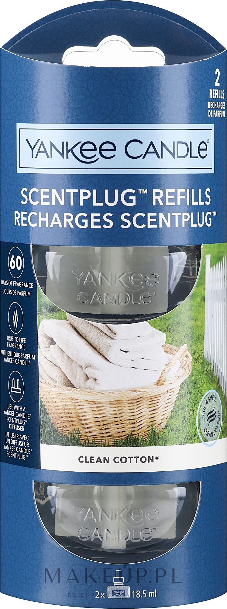 Wymienny wkład do elektrycznego dyfuzora zapachu - Yankee Candle Electric Scented Oil Refills Clean Cotton — Zdjęcie 2 x 18.5 ml