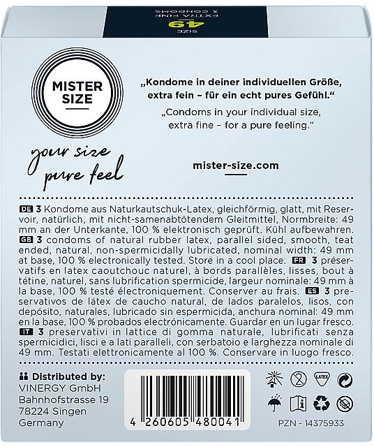 Prezerwatywy lateksowe, rozmiar 49, 3 sztuki - Mister Size Extra Fine Condoms — Zdjęcie N3