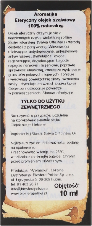 100% naturalny olejek eteryczny Szałwia - Aromatika — Zdjęcie N3
