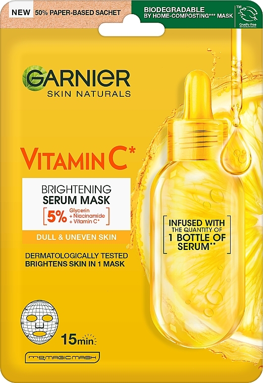 Nawilżająca maseczka rozjaśniająca w płachcie do twarzy - Garnier Skin Naturals Vitamin C Super Hydrating Sheet Mask — Zdjęcie N1
