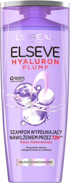 Nawilżająco-wypełniający szampon do włosów odwodnionych z kwasem hialuronowym - L'Oreal Paris Elseve Hyaluron Plump — Zdjęcie N1