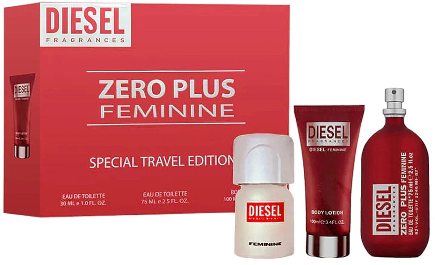 Diesel Zero Plus Feminine - Zestaw (edt/75ml + edt/30ml + b/lot/100ml) — Zdjęcie N1