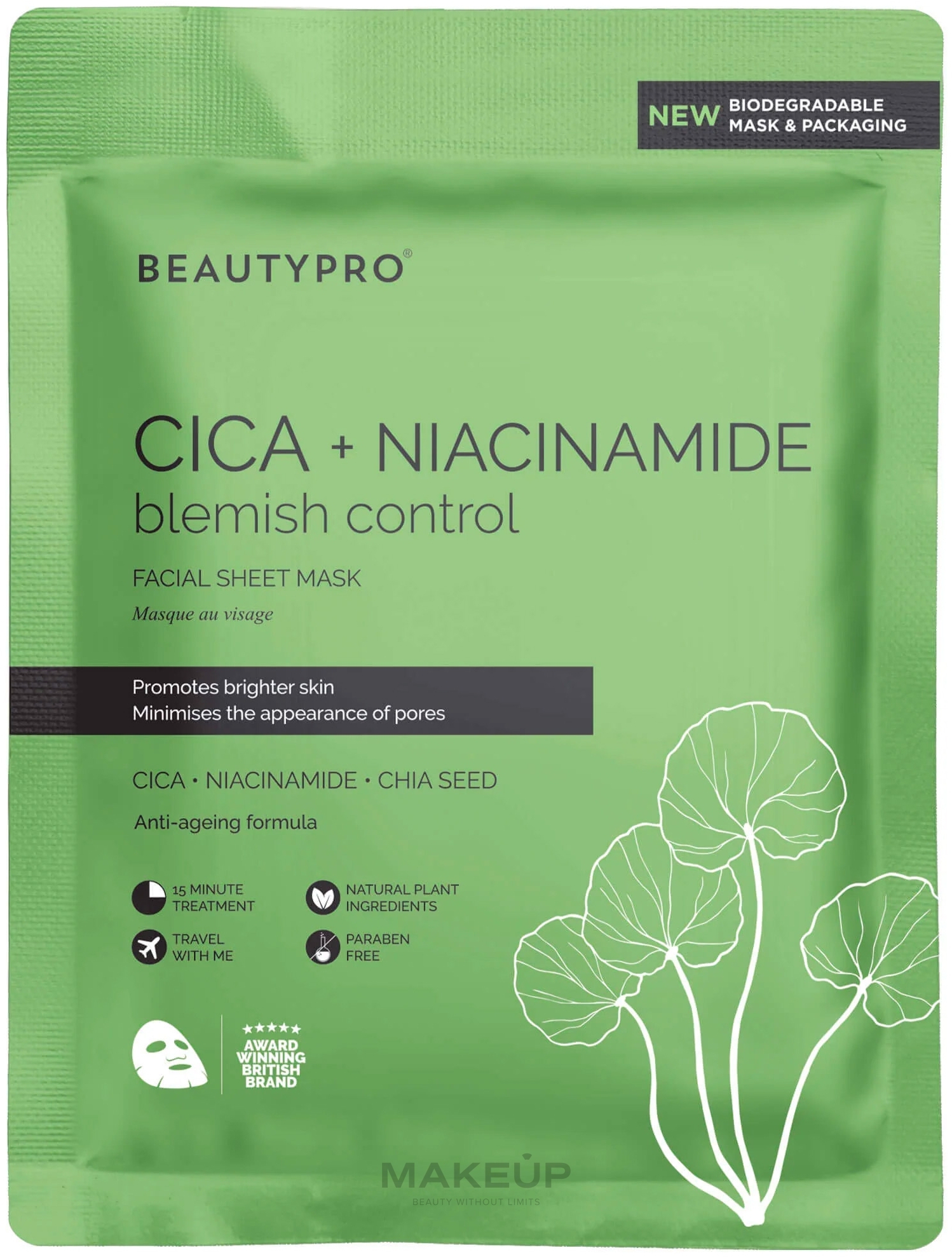 Maska w płachcie - BeautyPro Cica + Niacinamide Facial Sheet Mask — Zdjęcie 22 ml